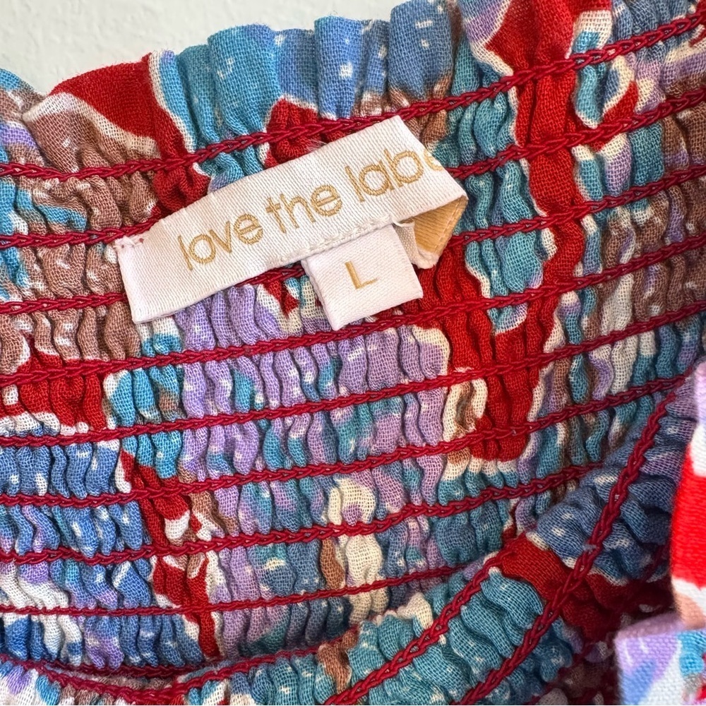Anthropologie Love the Lable Bouquet Smocked Maxi Dress Size Large Blue Red - Picture 5 of 8